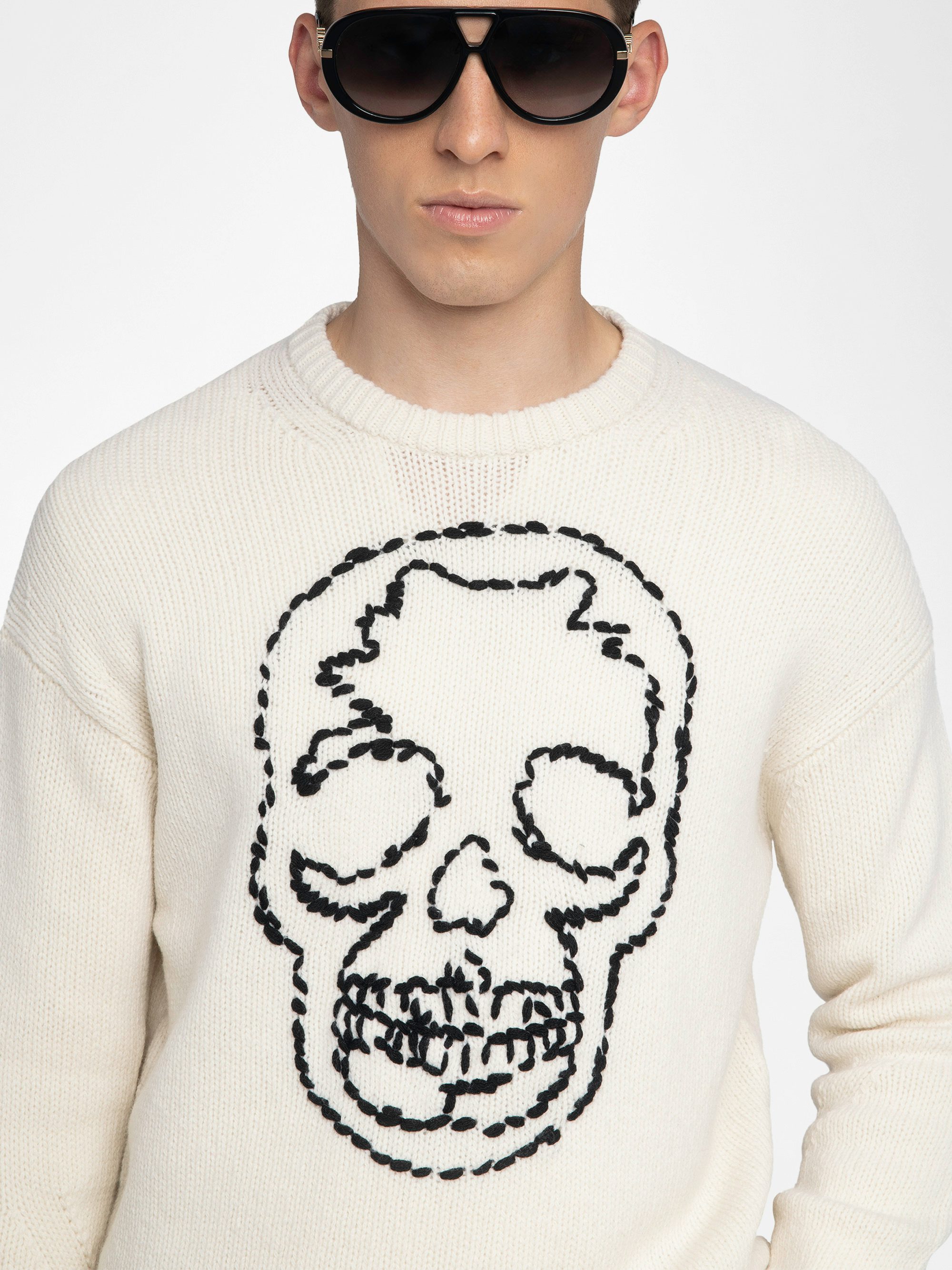 Marko Jumper 100% Merino Wool - Jumper with round neck and skull embroidery.